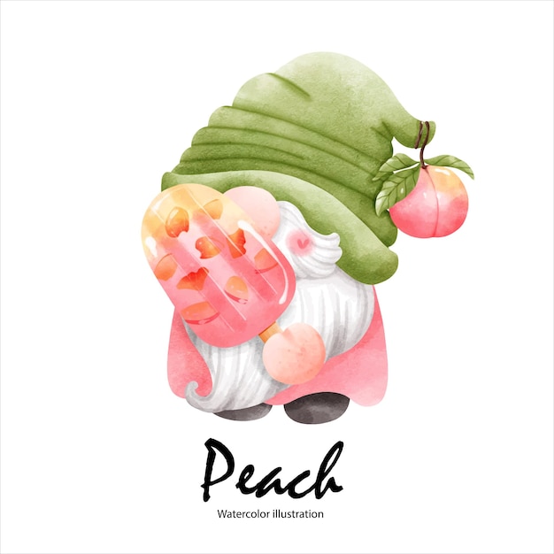 Watercolor peaches peach gnome watercolor fruit vector illustration