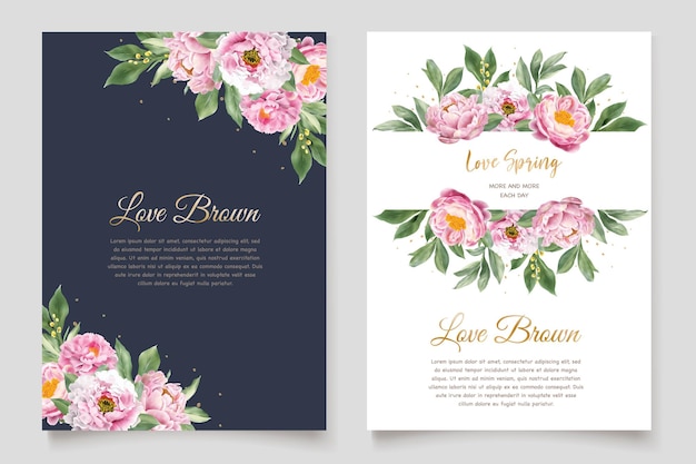 watercolor peonies invitation card  set