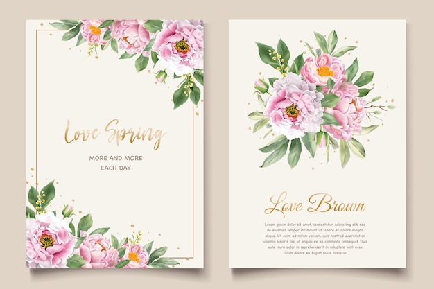 watercolor peonies invitation card  set