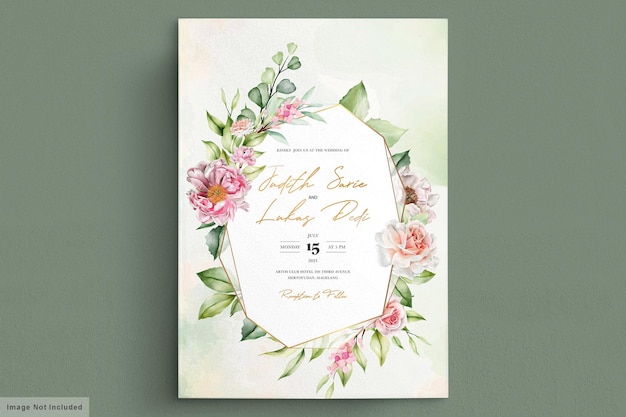 watercolor peonies and roses invitation card