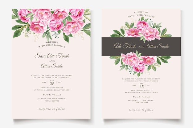 watercolor peonies wedding invitation card set