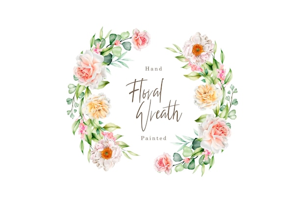 watercolor peony floral wreath illustration