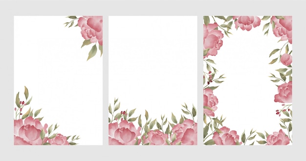 Watercolor peony flower frame background