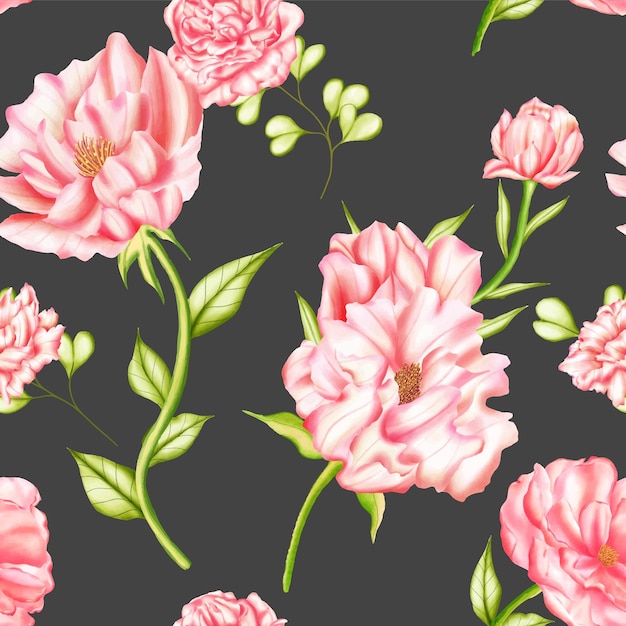 Vector watercolor peony flower seamless pattern