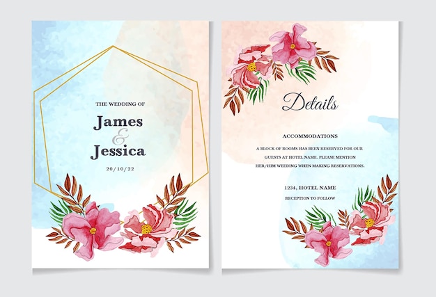 Watercolor peony wedding invitation set