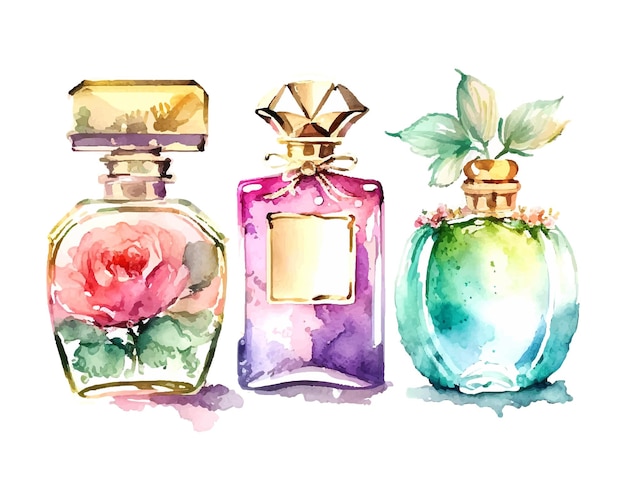 Watercolor perfume bottle with flowers vector illustration fashion and style