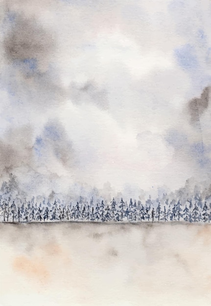 Watercolor pine forest on winter vibes.