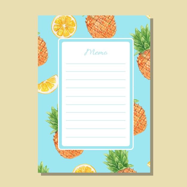  Watercolor Pineapple and Lemon Lined Memo Printable Template