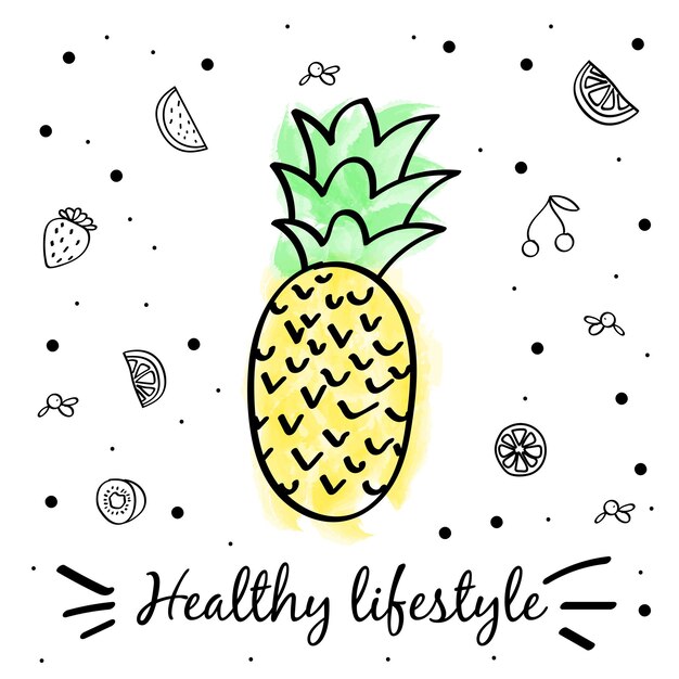 Vector watercolor pineapple vector illustration healthy lifestyle