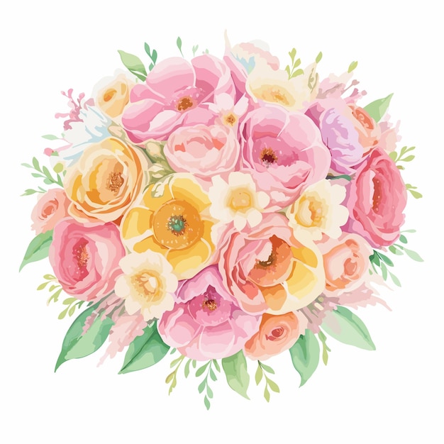 Watercolor pink flower bouquet vector illustration