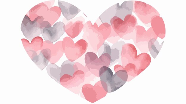 Vector watercolor pink and grey heart hand drawn illustration