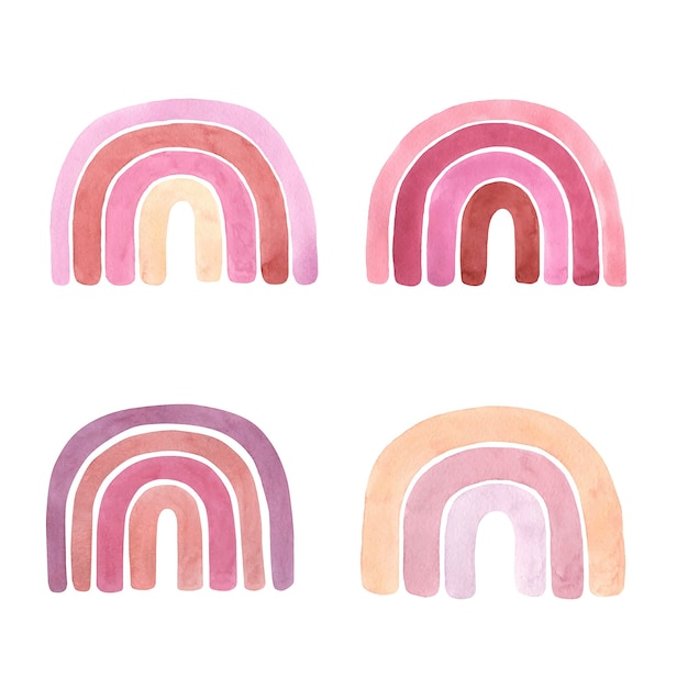 Watercolor pink rainbows set