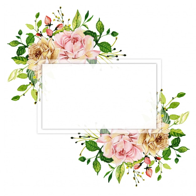 Watercolor Pink Rose Floral Frame