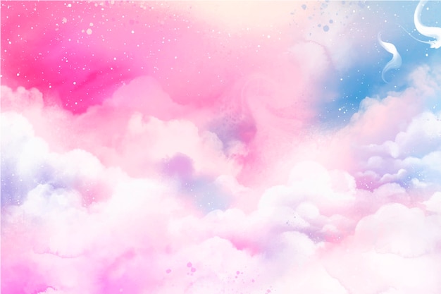 Watercolor pink sugar cotton clouds background