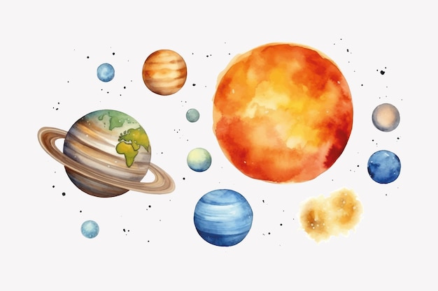 Watercolor planets solar system illustration