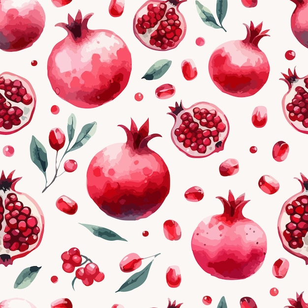 Watercolor pomegranate pattern Hand drawn seamless texture