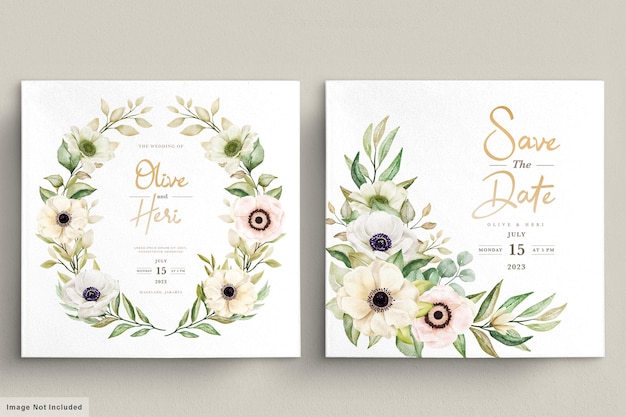 Watercolor Poppy anemone floral invitation card