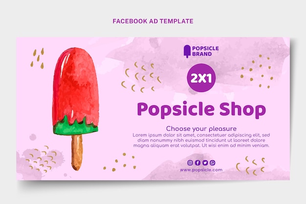 Watercolor popsicle shop facebook template