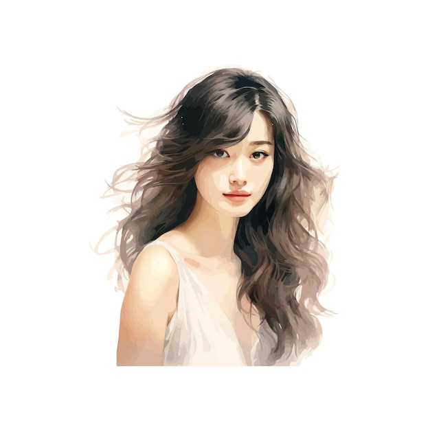 Vector watercolor portrait of a young asian woman vector illustration design