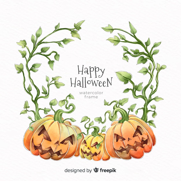 Watercolor pumpkin halloween frame