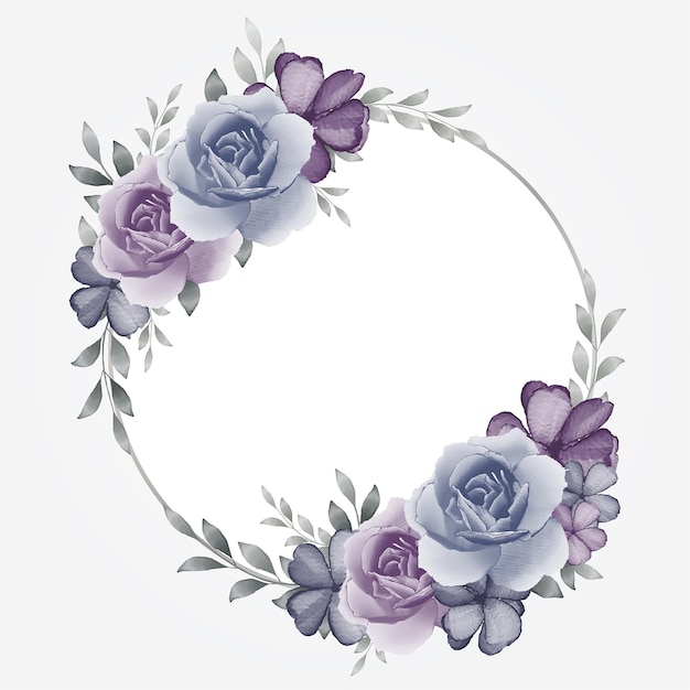 Watercolor Purple And Blue Rose Frame Design