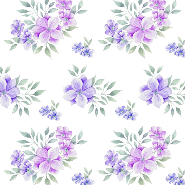 watercolor purple flower seamless pattern