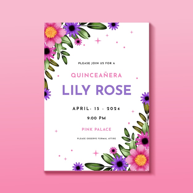 Watercolor quinceanera invitation