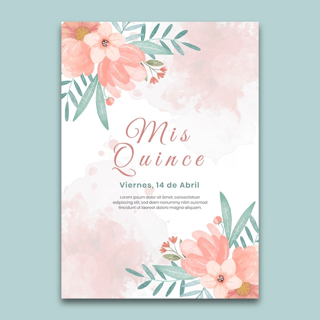 Watercolor quinceanera vertical poster template