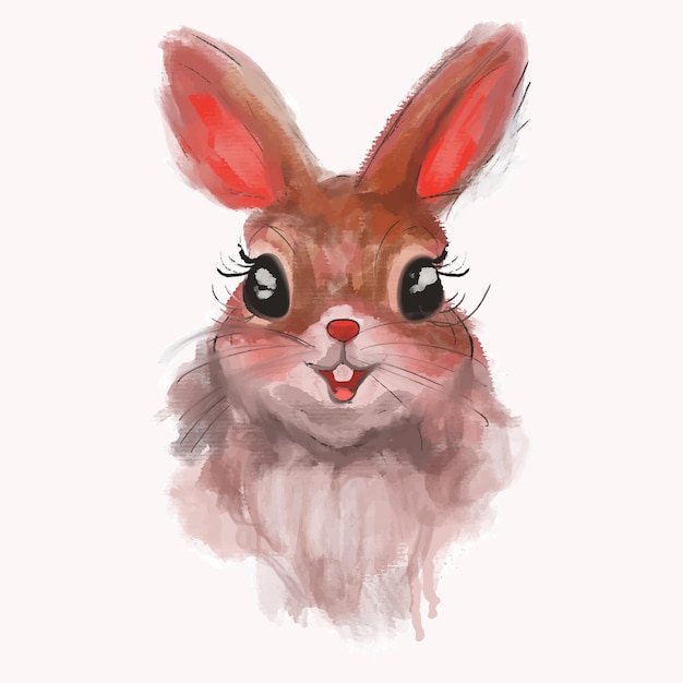 Watercolor rabbit head isolated on a white background