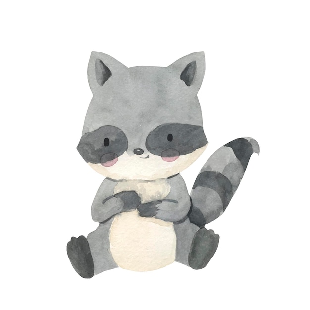 Watercolor raccoon illustration for kids