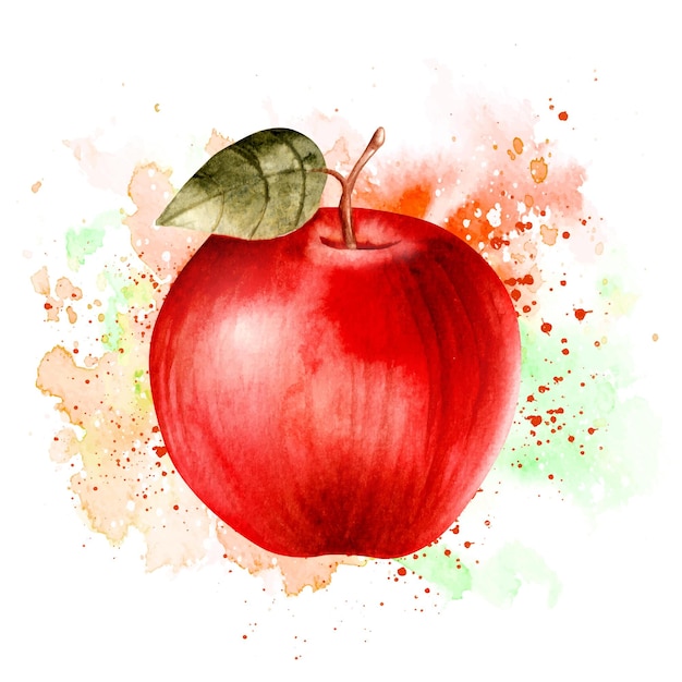 Watercolor realistic hand drawn fresh apple fruit