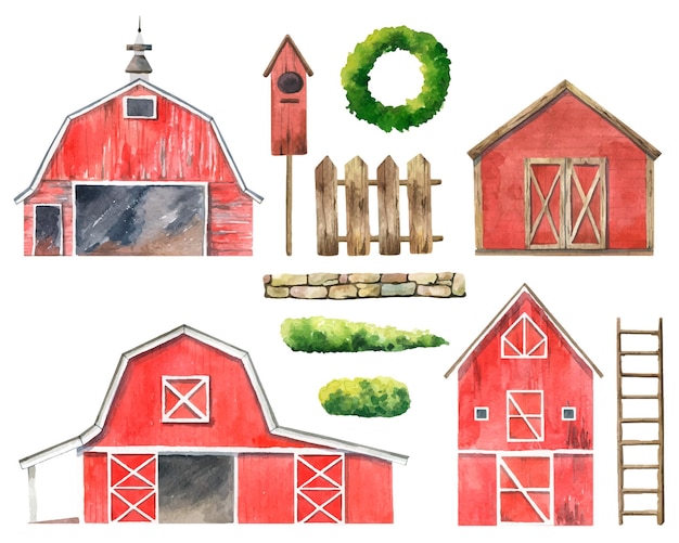 Watercolor red barn