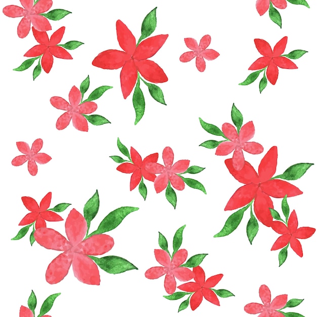 Watercolor red flowers seamless pattern