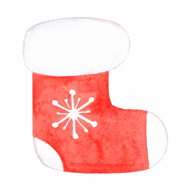 Watercolor red socks with snowflake. Winter decoration isolated on white