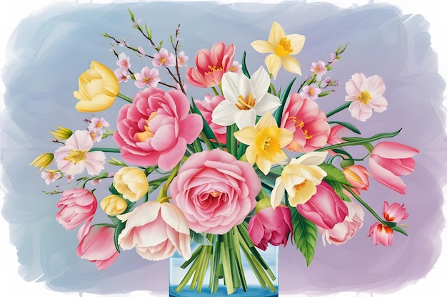 Watercolor Roses Flowers in a vase Floral Hand Painted Illustration isolated on white Background