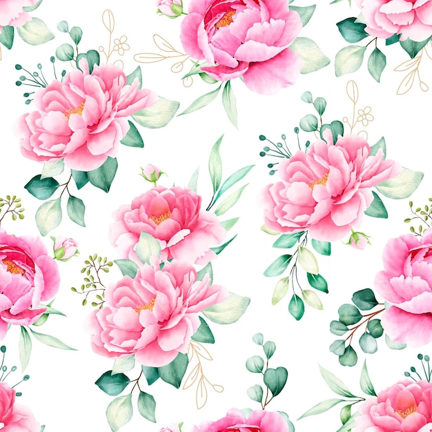 watercolor roses and peonies seamless pattern