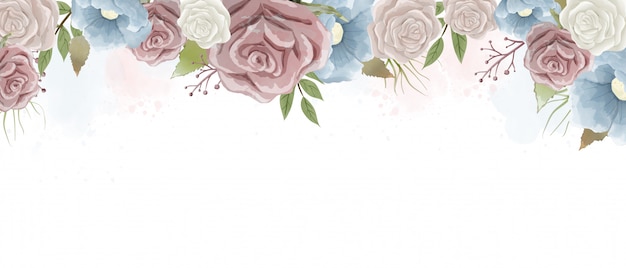 Watercolor roses and wild leaves painting background