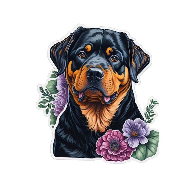 watercolor Rottweiler Girly Sticker Vector