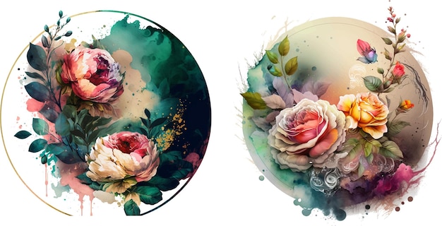 Watercolor round floral art Watercolor Flowers Rose vector Watercolor background