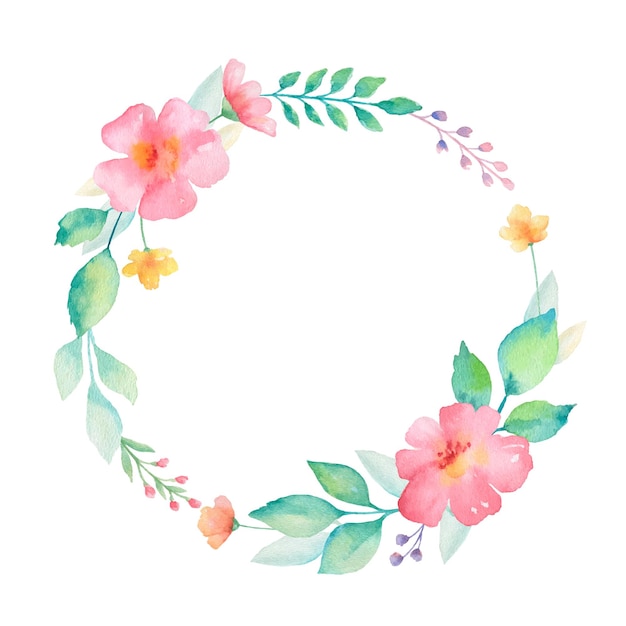 Watercolor round frame of flowers