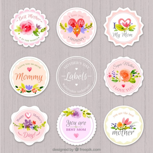 Watercolor rounded mother's day labels