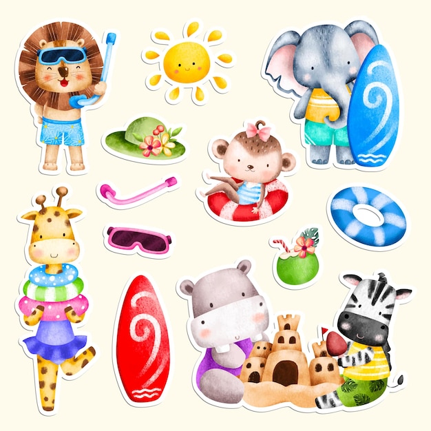 Watercolor safari animals in summer sticker