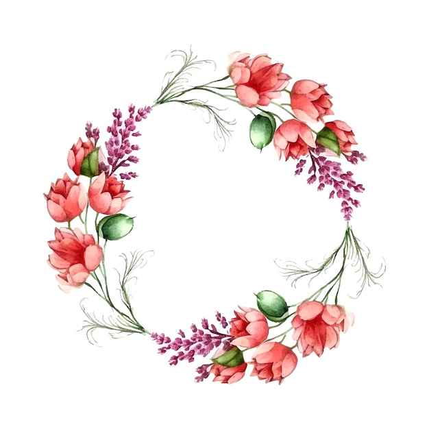 Watercolor sakura wreath Natural round frame with blossom cherry tree branches Hand drawn japanese flowers illustration on white background