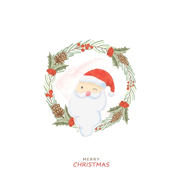 Watercolor santa christmas with decoration leaf