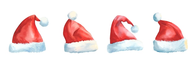 Watercolor Santa Clause hat clipart set