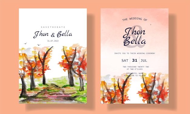 watercolor scenery wedding invitation tree background