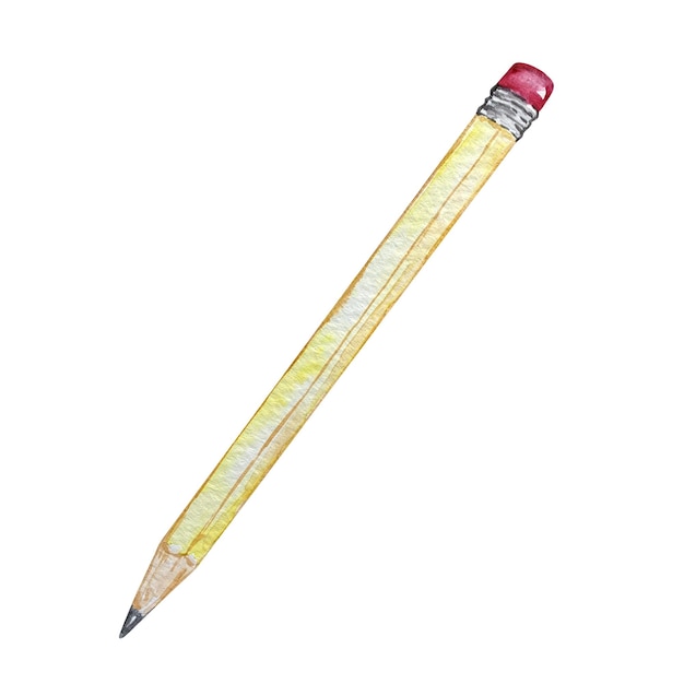 Watercolor school children's yellow pencil