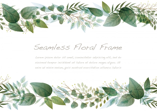 Watercolor Seamless Botanical Frame Isolated On A White Background.