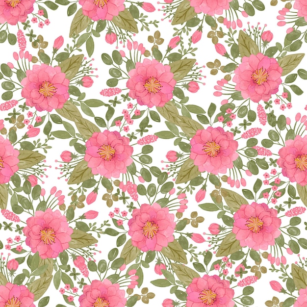 Watercolor seamless pattern flower and leaf