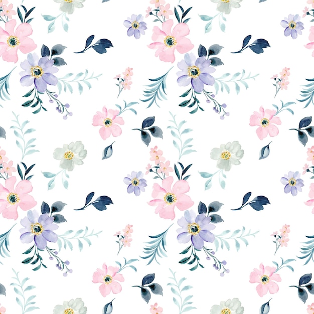 Watercolor seamless pattern of pastel flowers